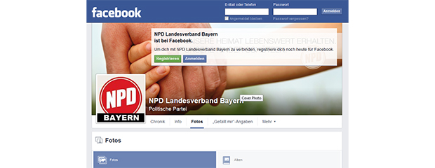 Das Bild zeigt einen Screenshot der Facebookseite-Seite der NPD.