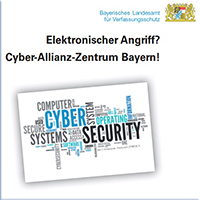 Titelseite des Informationsflyers "Elektronischer Angriff? Cyber-Allianz-Zentrum Bayern!"